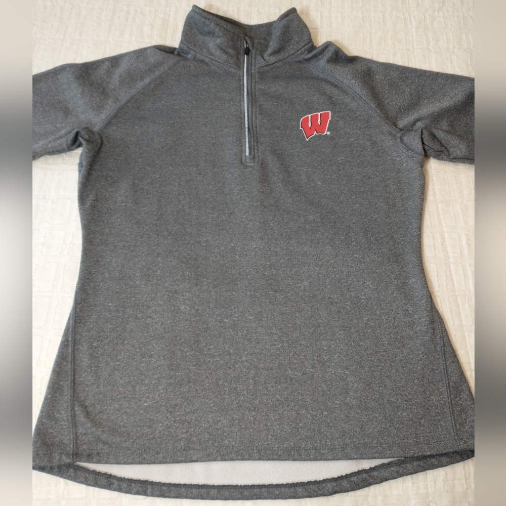 Wisconsin Badger‎ Sweatshirt, Quarter Zip, Women's Large, Gray, College Sports